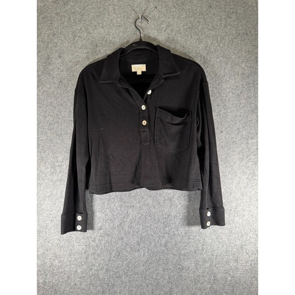 Every Black Cropped Long Sleeve Polo Pullover Womens XS Minimalist preppy grunge - Picture 2 of 8